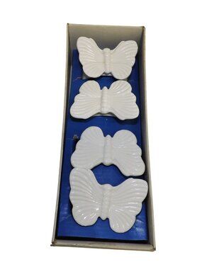 Set of 4 Vintage Butterfly White Porcelain Napkin Rings Tilia Bone China Taiwan
